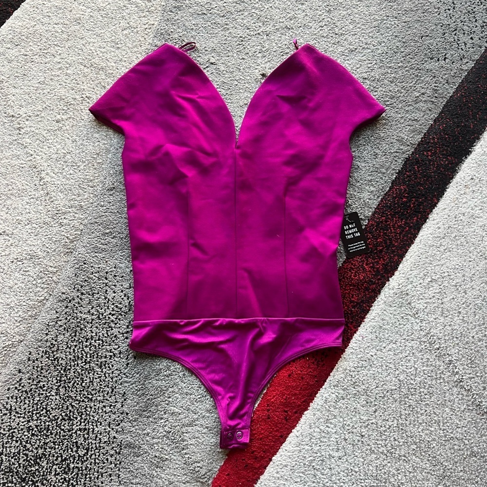 Express Fuschia V Neck Bodysuit